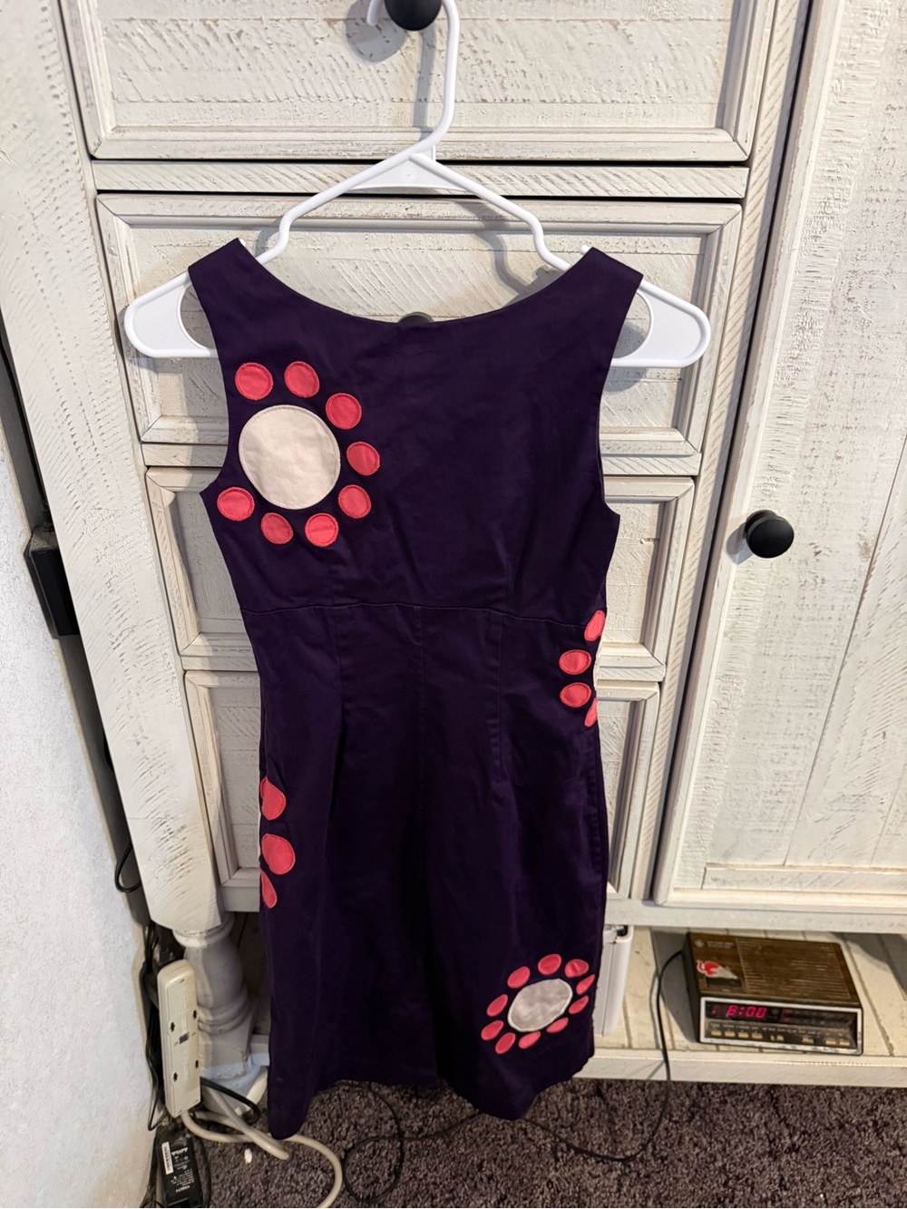 Boden Purple Midi Dress with Pink and Cream Circle Appliqués
